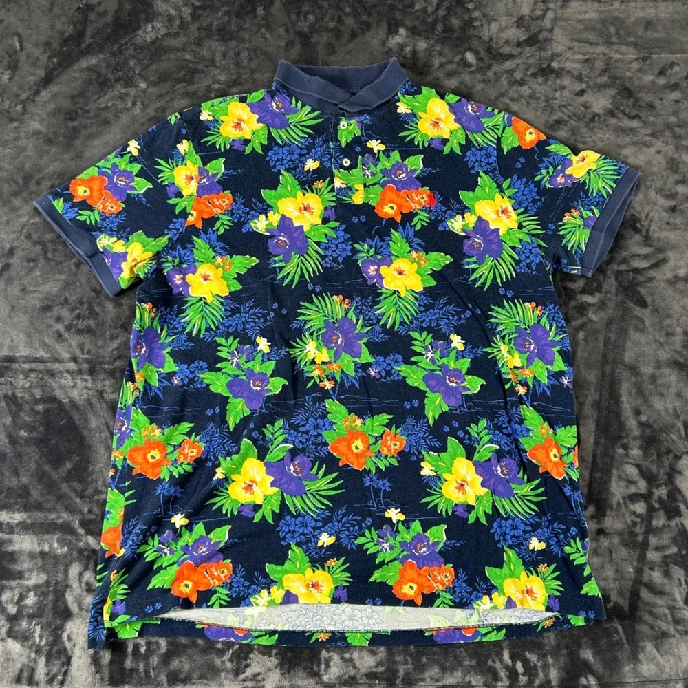 Polo Ralph Lauren Polo Shirt Mens XXL Navy Blue Floral Tropical Classic Fit